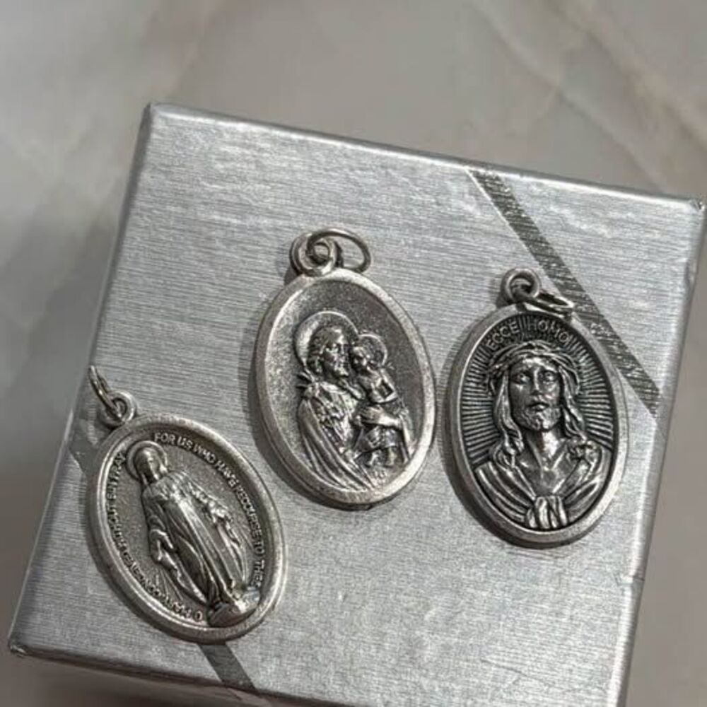 Set of 3 Vintage Italian Religious Medals - Mary, St. Joseph, Jesus